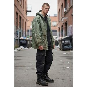 Helly Hansen Helly Tech Parka M Khaki Distressed Utility Jacket Stained Grunge